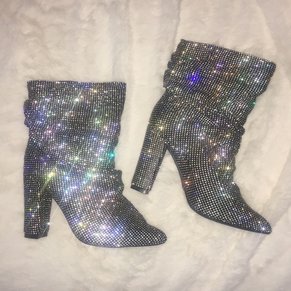 Slouchy jeweled / rhinestone bling booties